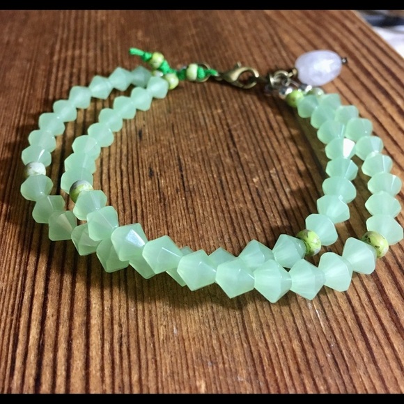 Ladies Double Strand Lime Green Beaded Bracelet, Handmade Ladies Bracelet - Picture 6 of 6